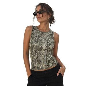 HELENE BLAKE VINTAGE 90s Snakeskin Print Tank Top Grunge Mob Wife Size‎ 8